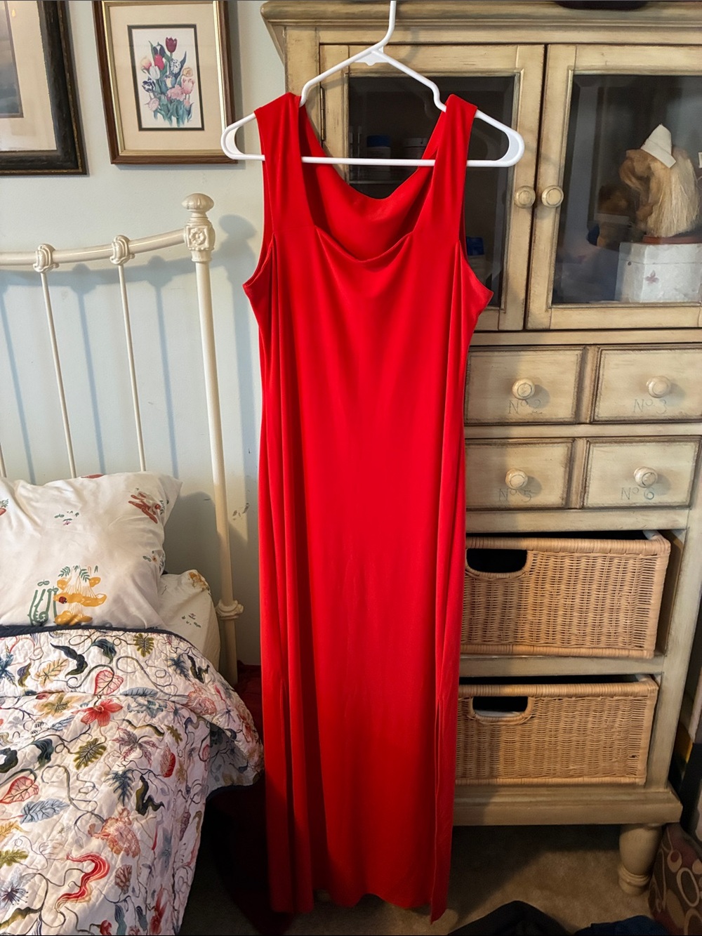 Sleeveless Red Cowl-Neck Maxi Dress
